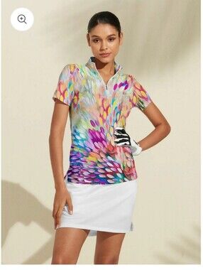 Women's Acegolfs Short Sleeve 1/4 Zip Tropical Print Golf Shirt